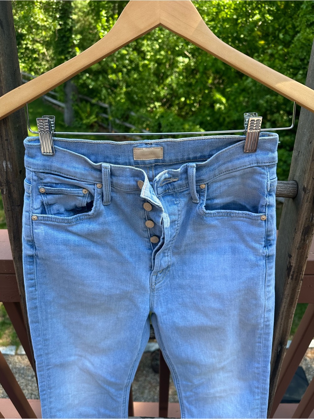 MOTHER Light Blue Button Fly Jeans - the Tripper Ankle Fray, Island Time - Picture 11 of 11